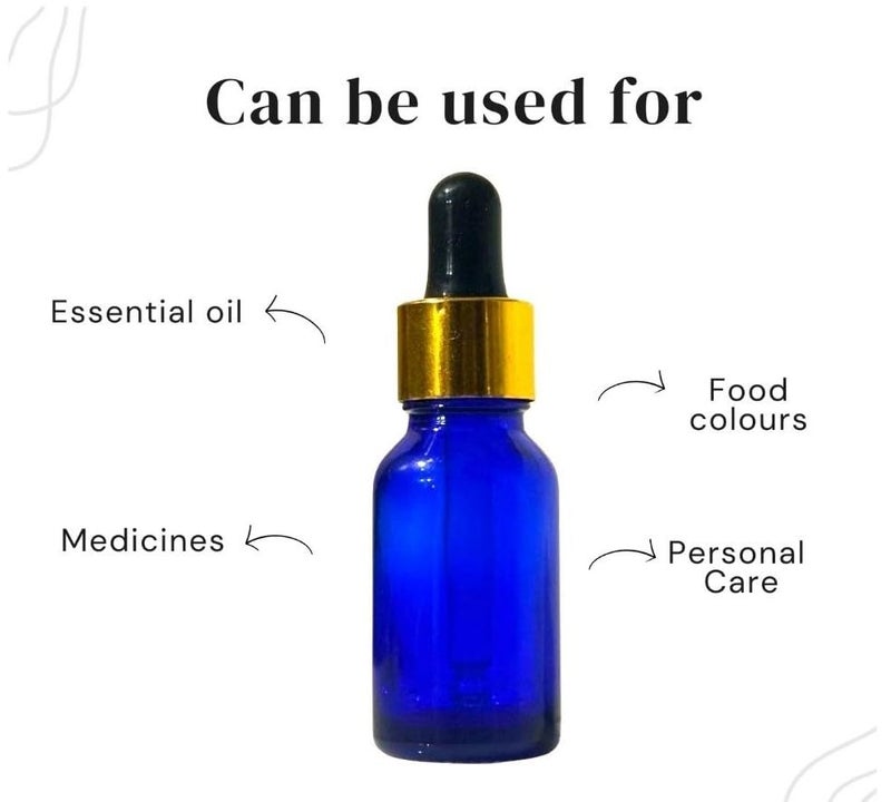 VOW 10 ML Blue Round Empty Glass Bottle Glass Dropper Gold Ring Silicone Black Teat Refillable Reusable Leak Proof for Essential Oils PerfumesPack of 12 - Image 2