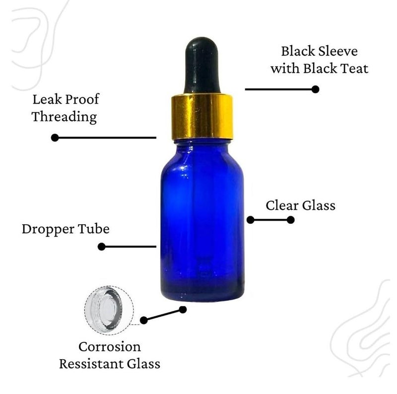 VOW 10 ML Blue Round Empty Glass Bottle Glass Dropper Gold Ring Silicone Black Teat Refillable Reusable Leak Proof for Essential Oils PerfumesPack of 12 - Image 3