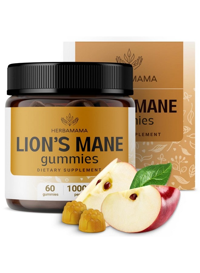 HERBAMAMA Lion's Mane Gummies - 1000 mg Lion's Mane Mushroom Brain Health Supplements for Adults - Vegan, Gelatin-Free, Non-GMO - 60 Apple-Flavored Chews - Image 1