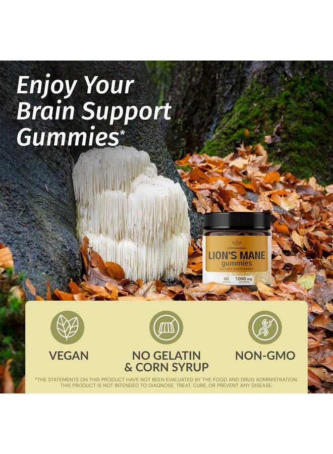 HERBAMAMA Lion's Mane Gummies - 1000 mg Lion's Mane Mushroom Brain Health Supplements for Adults - Vegan, Gelatin-Free, Non-GMO - 60 Apple-Flavored Chews - Image 2