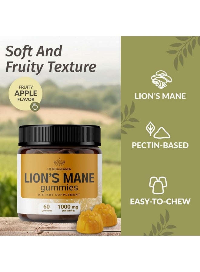 HERBAMAMA Lion's Mane Gummies - 1000 mg Lion's Mane Mushroom Brain Health Supplements for Adults - Vegan, Gelatin-Free, Non-GMO - 60 Apple-Flavored Chews - Image 4