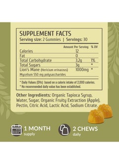 HERBAMAMA HERBAMAMA Lion's Mane Gummies - 1000 mg Lion's Mane Mushroom Brain Health Supplements for Adults - Vegan, Gelatin-Free, Non-GMO - 60 Apple-Flavored Chews  - Image 3