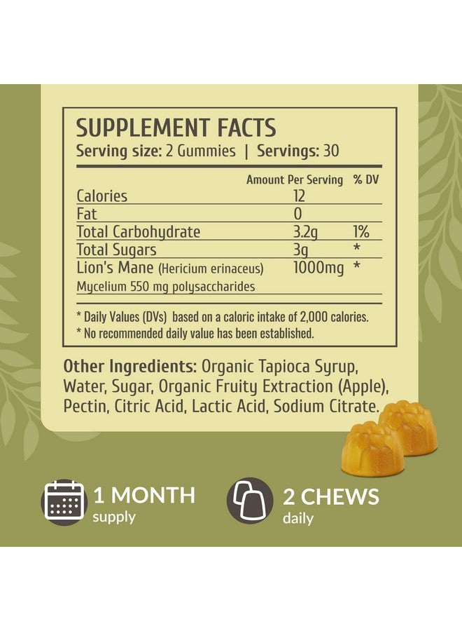 HERBAMAMA Lion's Mane Gummies - 1000 mg Lion's Mane Mushroom Brain Health Supplements for Adults - Vegan, Gelatin-Free, Non-GMO - 60 Apple-Flavored Chews - Image 3