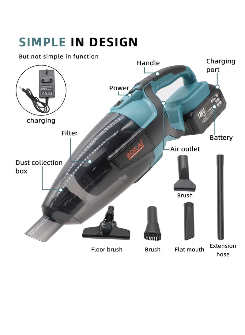 بوناي مكنسة كهربائية لاسلكية 128VF ببطاريات مزدوجة - تنظيف قوي للسيارات والمنازل | سعة الخزان 0.6 لتر، بطارية الأسد، الشاحن متضمن - موديل ZS-J881002 - Image 2