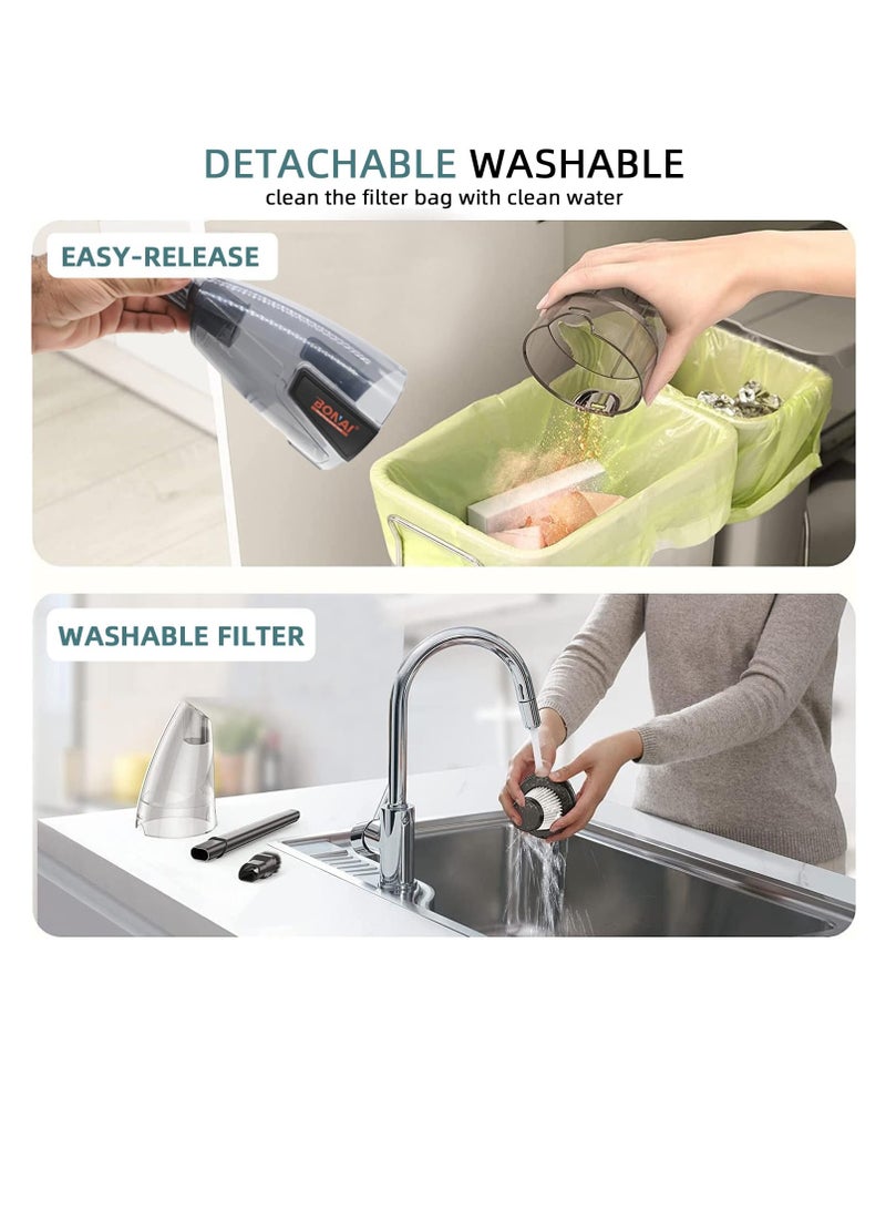 بوناي مكنسة كهربائية لاسلكية 128VF ببطاريات مزدوجة - تنظيف قوي للسيارات والمنازل | سعة الخزان 0.6 لتر، بطارية الأسد، الشاحن متضمن - موديل ZS-J881002 - Image 4