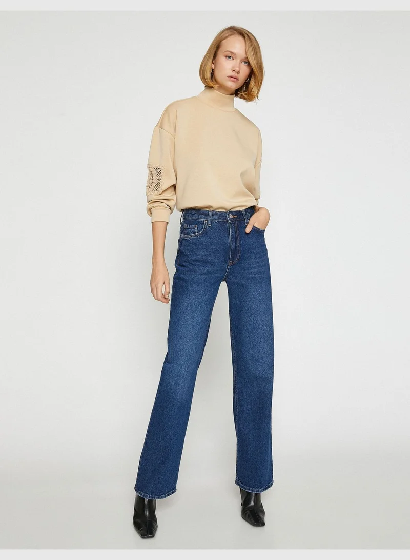 كوتون High Neck Sweatshirt Crochet Detail