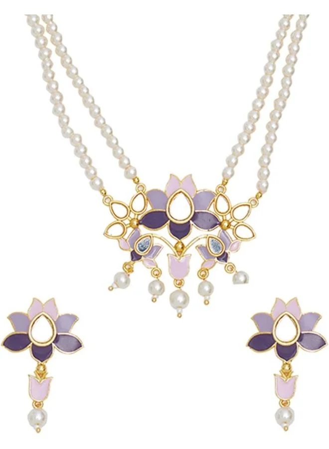 VOYLLA VOYLLA Festive Hues Enamelled Mirror Details Brass Faux d Jewellery Set