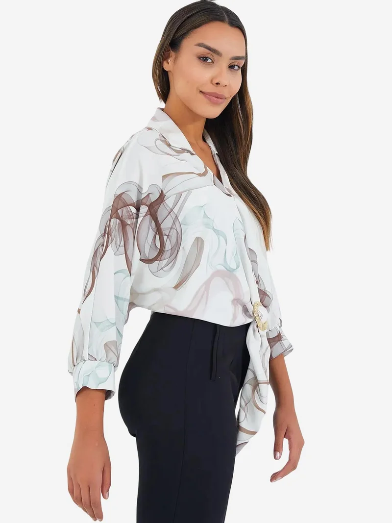 BIG DART BDART Printed Crop Shirt with Pompom Detail