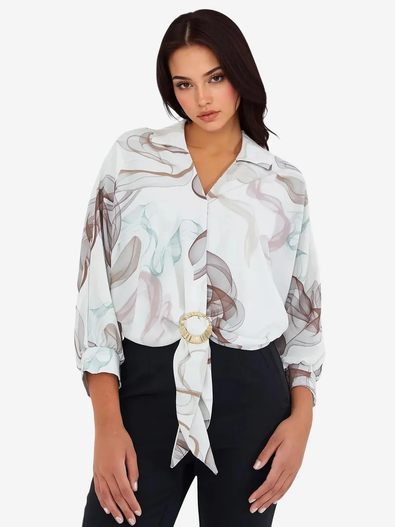 BIG DART BDART Printed Crop Shirt with Pompom Detail