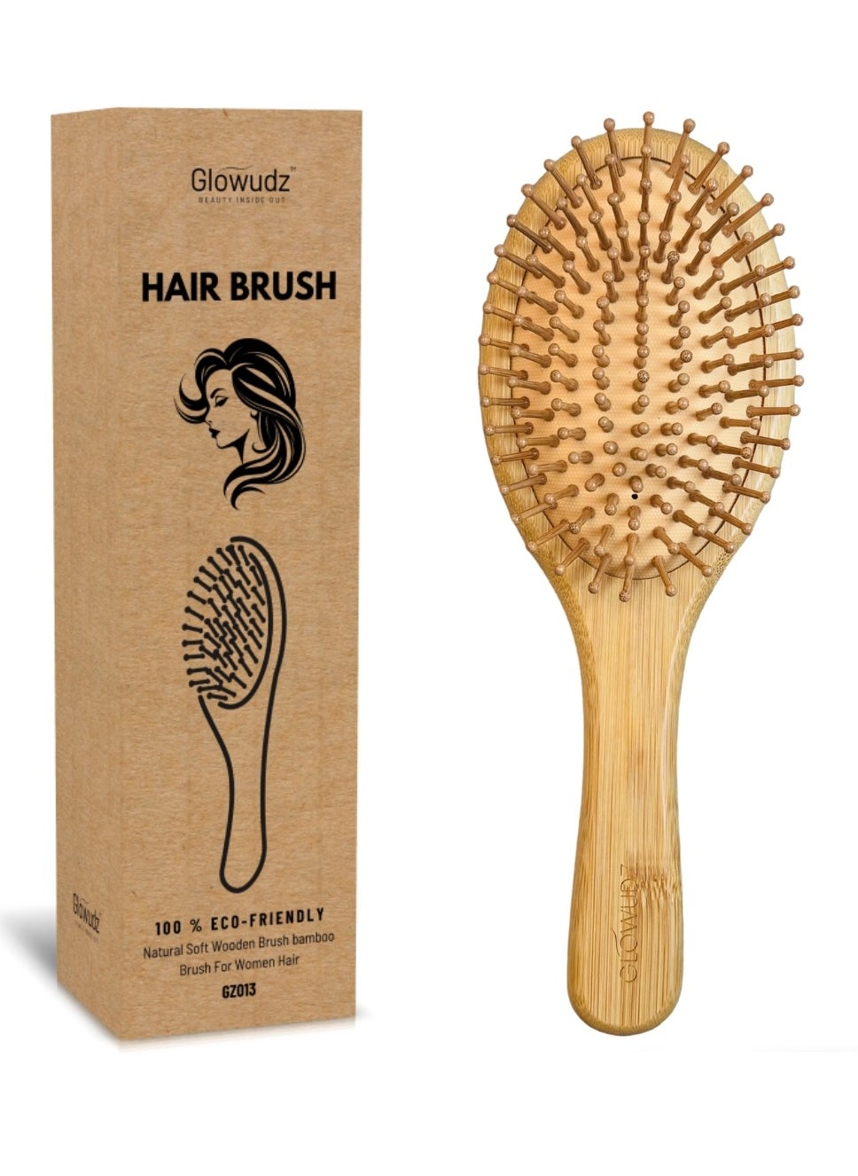 Glowudz Wooden Hair Brush Detangling Head Relaxing Massage Comb 