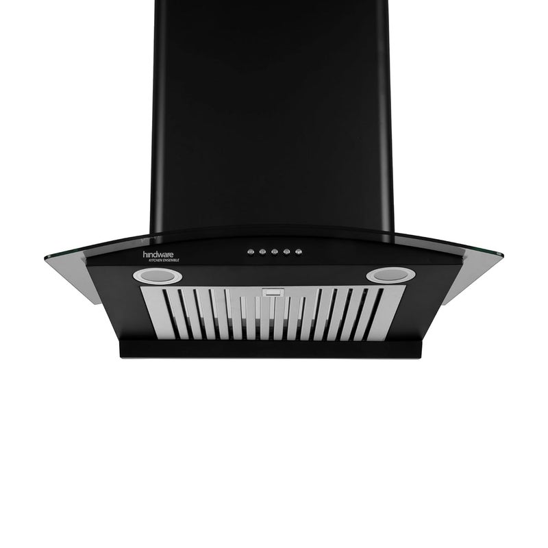 HINDWARE SMART APPLIANCES Hindware Smart Appliances Elena 60 cm Chimney 1100 CMH Curved Glass Auto Clean Push Button 5 Yrs Warranty on Motor 2 Yrs on Product Wall Mounted Baffle Filter LED Lamps Black  - Image 1