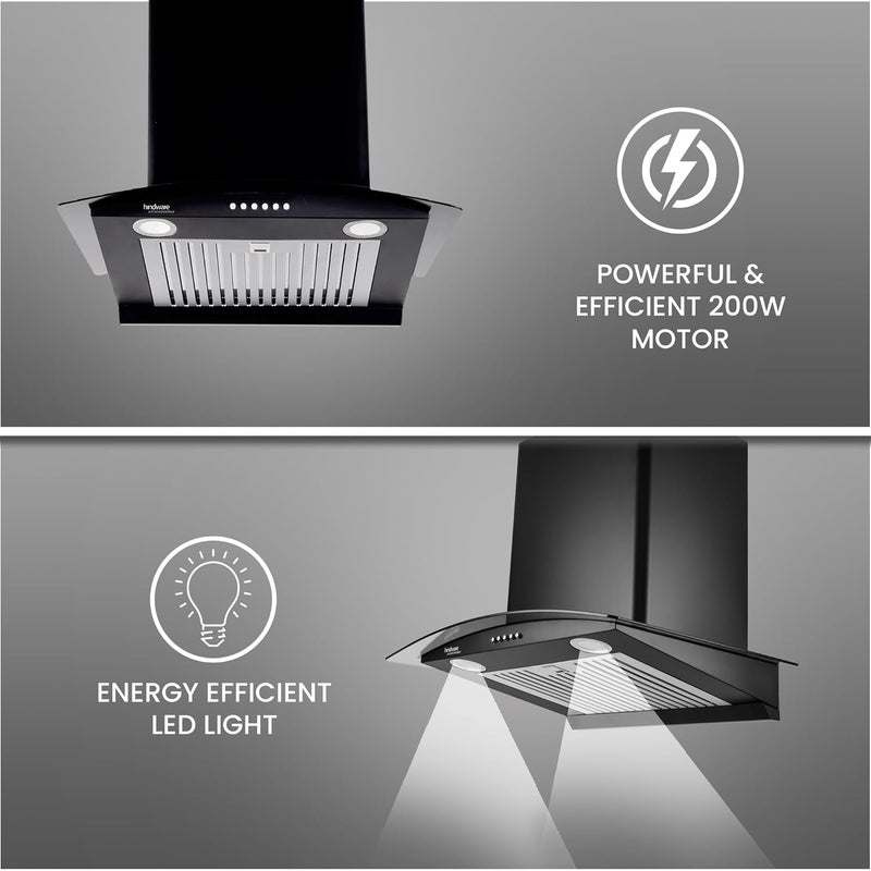 HINDWARE SMART APPLIANCES Hindware Smart Appliances Elena 60 cm Chimney 1100 CMH Curved Glass Auto Clean Push Button 5 Yrs Warranty on Motor 2 Yrs on Product Wall Mounted Baffle Filter LED Lamps Black  - Image 5