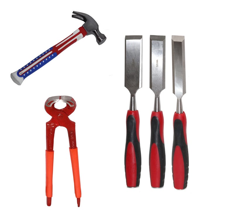 Digital Craft Digital Craft Hand Tools Kit For Home Use Chisel Kit for Woodworking Carving Size 25mm 32mm 38mmClaw Hammer8 Pincer Plier 