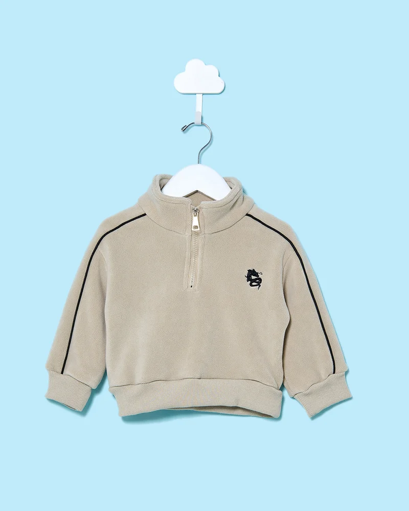 Redtag Infant Boys Beige Hi-Neck Pullover Jog Set (2 Piece)