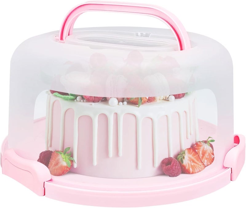 CLAPONE Cake Carrier with Lid and Handle Cake Boxes Cupcake Containers for 11 inch Cake with 2 Handles Cupcake Holder Cake Transport Container Cake Pie Muffin Pizza Cake Stand Cupcake BoxesPink - Image 2