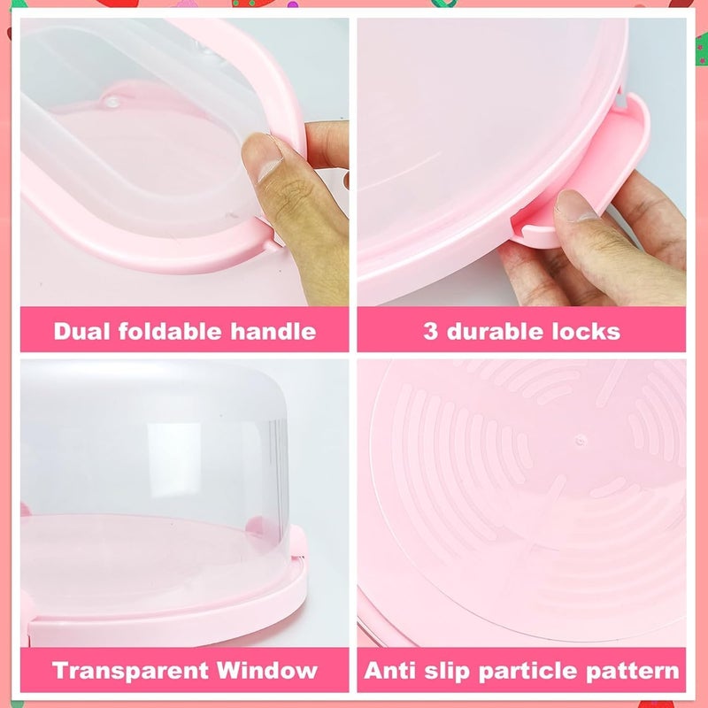 CLAPONE Cake Carrier with Lid and Handle Cake Boxes Cupcake Containers for 11 inch Cake with 2 Handles Cupcake Holder Cake Transport Container Cake Pie Muffin Pizza Cake Stand Cupcake BoxesPink - Image 5