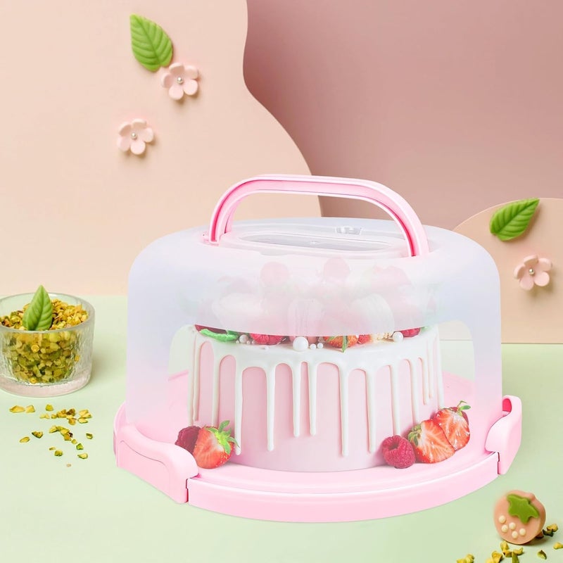 CLAPONE Cake Carrier with Lid and Handle Cake Boxes Cupcake Containers for 11 inch Cake with 2 Handles Cupcake Holder Cake Transport Container Cake Pie Muffin Pizza Cake Stand Cupcake BoxesPink - Image 3
