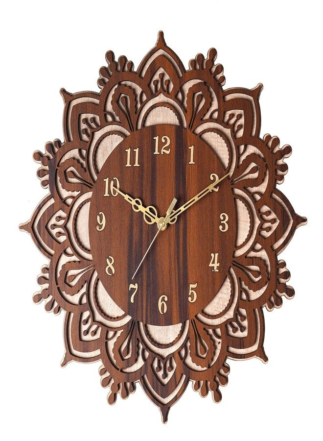 Ingo creation Wooden Round Home Latest Antique Design Non Ticking Movement No Frame Wall Clock for Kitchen/Living Room/Bedroom/Office (Wooden, Big Size - 15-inch) - Image 1
