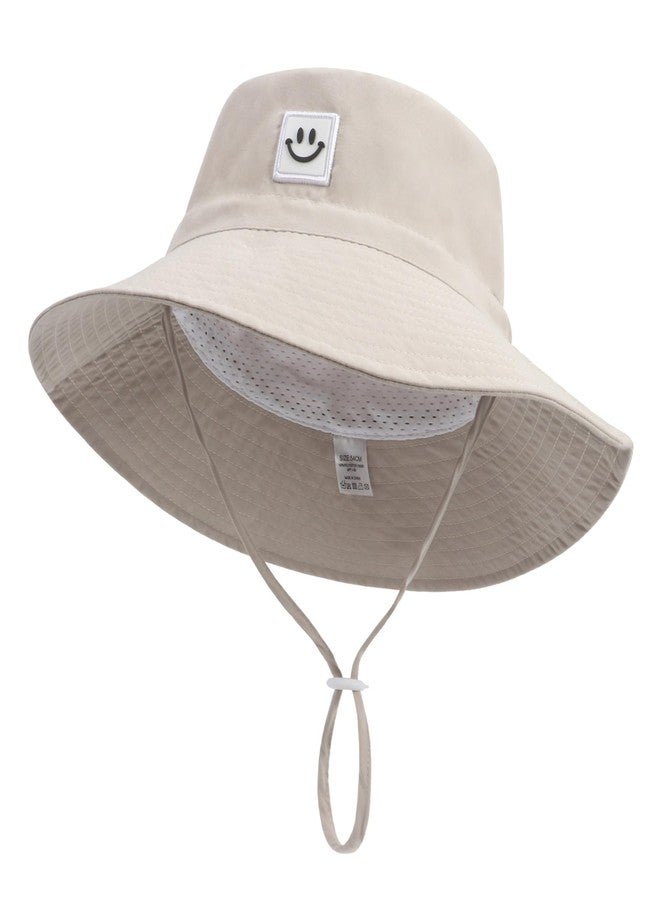 Ducclucc Baby Sun Hat UPF 50+ Wide Brim with Smile Face, Adjustable Chin Strap, Lightweight for Boys Girls (US, Age 2-7 Years, Light Purple/Beige) - Image 4