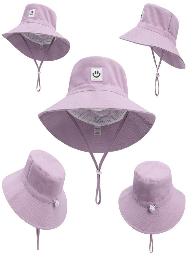 Ducclucc Baby Sun Hat UPF 50+ Wide Brim with Smile Face, Adjustable Chin Strap, Lightweight for Boys Girls (US, Age 2-7 Years, Light Purple/Beige) - Image 3