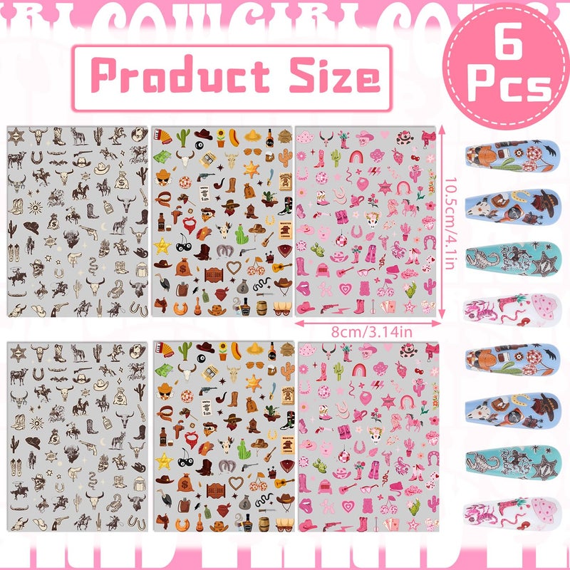 Keluna Western Nail Art Stickers - 6 Sheets Cowboy Cowgirls Nail Sticker, 5D Embossed Western Nail Decals, Retro Self Adhesive Nail Decal for Women Girls DIY Manicure Decoration Accessories - Image 2