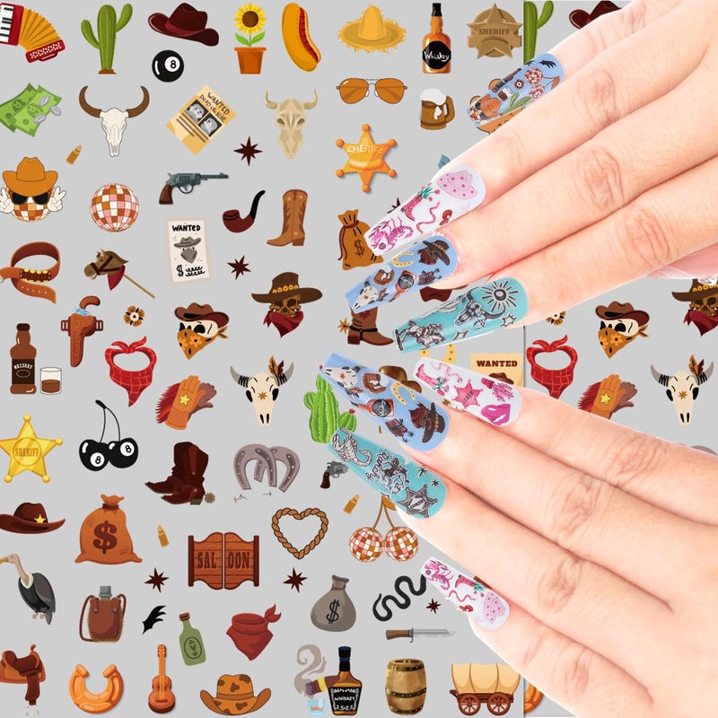 Keluna Western Nail Art Stickers - 6 Sheets Cowboy Cowgirls Nail Sticker, 5D Embossed Western Nail Decals, Retro Self Adhesive Nail Decal for Women Girls DIY Manicure Decoration Accessories - Image 4