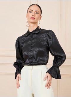 Jacquard Satin Shirt with Bell Sleeve - pzsku/Z56D970830BCD7F26B17BZ/45/_/1707814969/c7bc6eed-5393-44ce-ad51-c9d2ef835aee