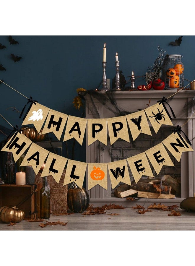 LeeSky Happy Halloween Burlap Banner Happy Halloween Decorations, Halloween Party Banner Burlap for Halloween Haunted Houses Home Indoor Mantle Decor Pumpkin Witch Halloween Party Decorations - Image 2