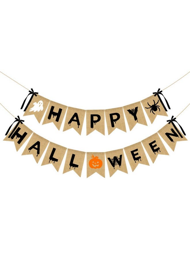 LeeSky Happy Halloween Burlap Banner Happy Halloween Decorations, Halloween Party Banner Burlap for Halloween Haunted Houses Home Indoor Mantle Decor Pumpkin Witch Halloween Party Decorations - Image 1