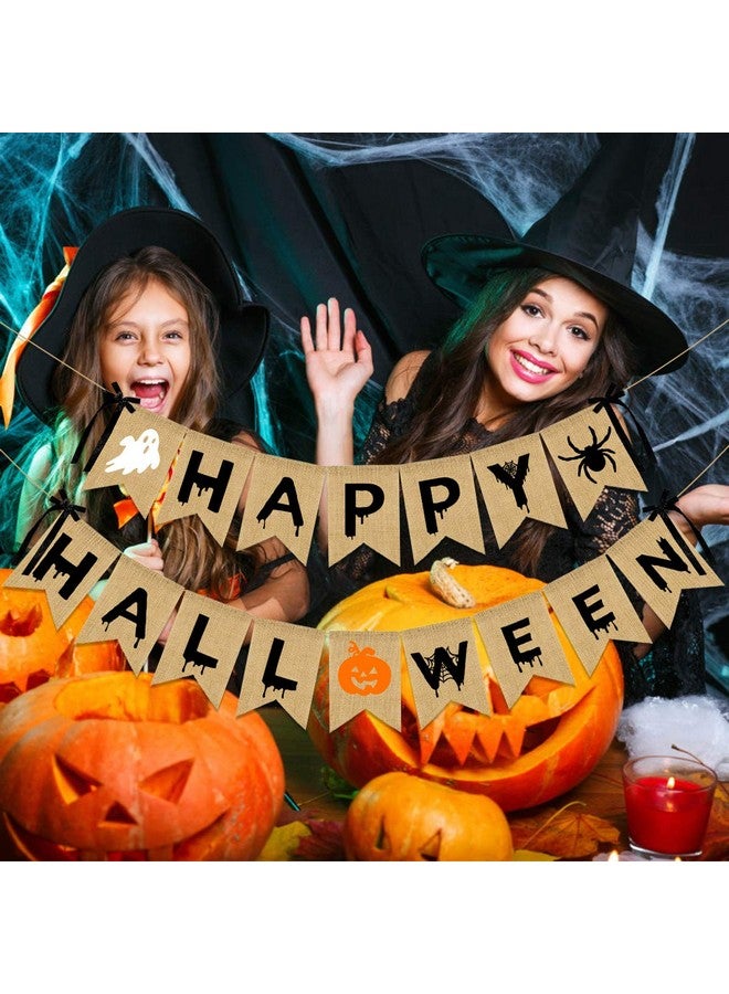 LeeSky Happy Halloween Burlap Banner Happy Halloween Decorations, Halloween Party Banner Burlap for Halloween Haunted Houses Home Indoor Mantle Decor Pumpkin Witch Halloween Party Decorations - Image 3