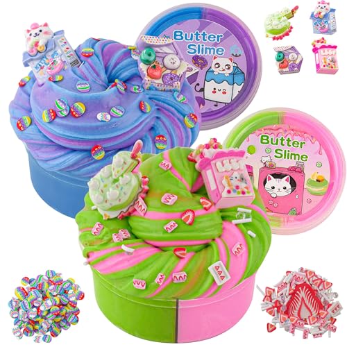 LAWOHO 2X120ml Butter Slime Kit Includes TwoToned Butter Slime with 6 Packs AddIns Slime for Kids Party Favors Dessert Butter Slime Kit for Girls Boys Birthday Halloween Christmas Easter Gifts - Image 1