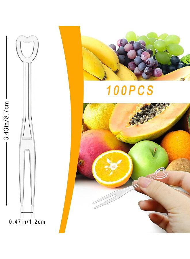 HS 100 قطعة من شوك الفاكهة البلاستيكية للاستعمال مرة واحدة، مجموعة شوك الكوكتيل وشوك المقبلات وشوك الكعك الصغيرة وشوكة الفاكهة البلاستيكية - Image 2