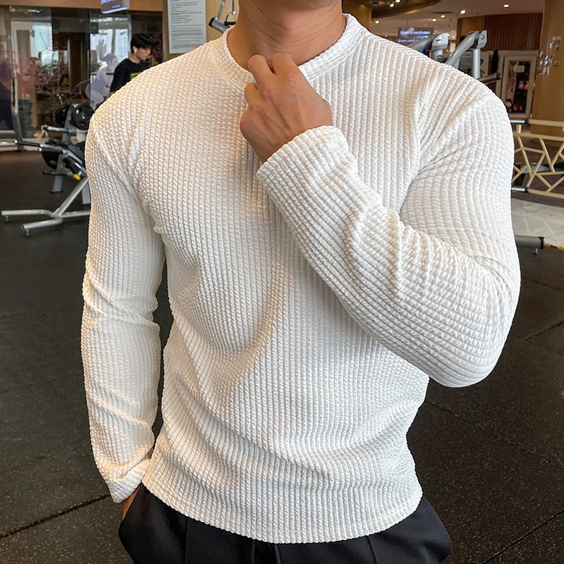 2024 New Fashion Brand Fitness American Long-Sleeved Men'S Fashion Sweater Knitted Pullover Simple Bottoming T-Shirt - Image 1