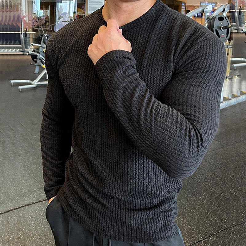 2024 New Fashion Brand Fitness American Long-Sleeved Men'S Fashion Sweater Knitted Pullover Simple Bottoming T-Shirt - Image 3