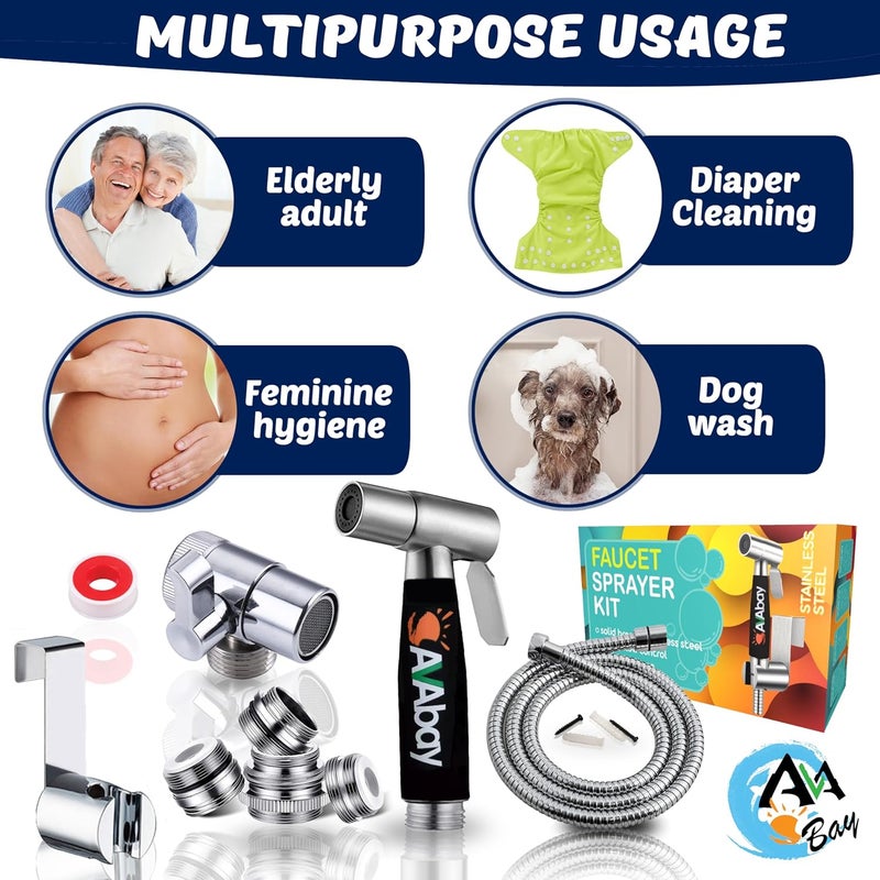 Avaby ® Sink Faucet Handheld Bidet Sprayer for Toilet I Bidet Attachment for Warm & Cold Water I Long 80" Hose Perfect for Feminine Hygiene, Cloth Diaper, Bathroom Toilet Cleaning - Image 5