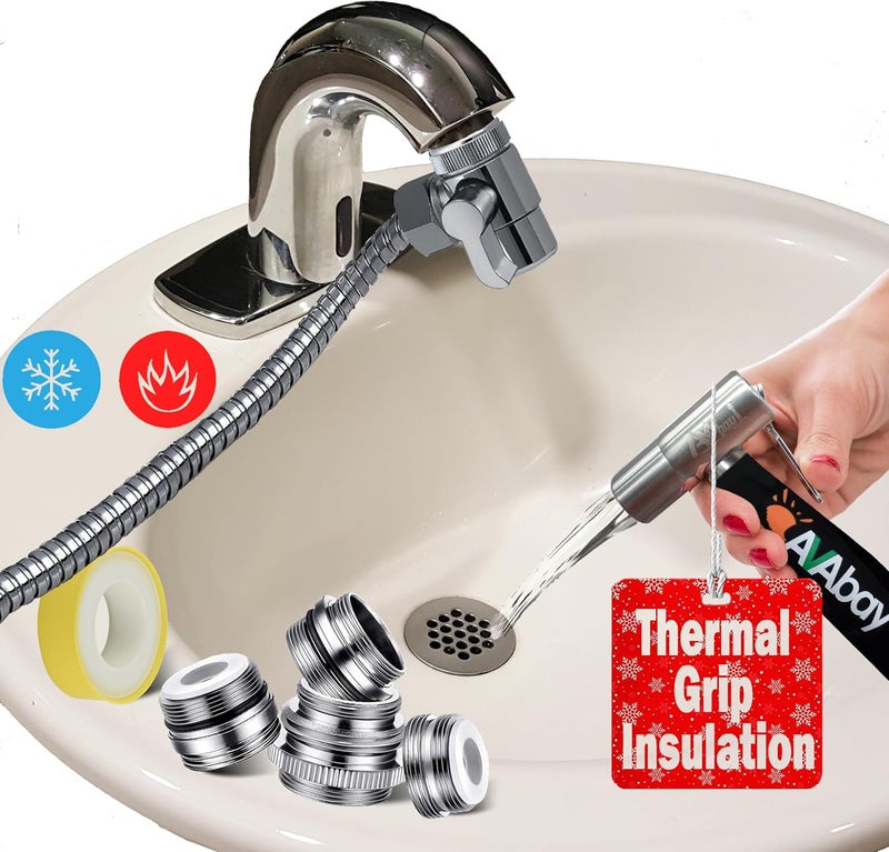 Avaby ® Sink Faucet Handheld Bidet Sprayer for Toilet I Bidet Attachment for Warm & Cold Water I Long 80" Hose Perfect for Feminine Hygiene, Cloth Diaper, Bathroom Toilet Cleaning - Image 1