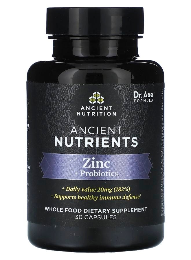 Ancient Nutrition زنك + بروبيوتيك 30 كبسولة