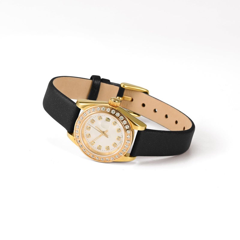 WOCCI 20mm Lug Width, Elegant Watch Band, Genuine Leather Replacement Strap with Rose Gold Buckle (Black) - Image 2