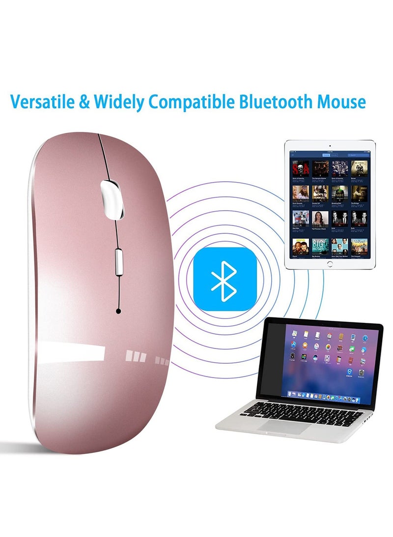ماوس لاسلكي للكمبيوتر المحمول، ماوس بلوتوث لجهاز MacBook Pro/Air/Mac/iPad/Chromebook/الكمبيوتر، ماوس لاسلكي صامت مزدوج الوضع مع محول USB C (وردي ذهبي) - Image 4