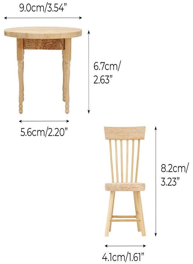 KH866 1/12 Miniature Dollhouse Round Table and 2 Chairs Dining Set, Mini Wooden Unpainted Burlywood Barbie Kitchen Furniture Accessories - Image 2