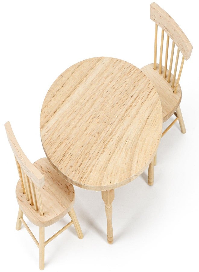 KH866 1/12 Miniature Dollhouse Round Table and 2 Chairs Dining Set, Mini Wooden Unpainted Burlywood Barbie Kitchen Furniture Accessories - Image 5