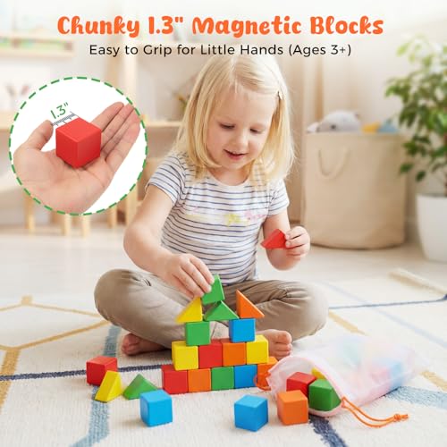 LovesTown 28PCS 13 Inch Large Magnetic Blocks for Toddlers Ages 36 Magnet Building Cubes Montessori STEM Preschool Toys for Boys Girls Sensory Learning Gift for Birthdays Holidays - Image 5