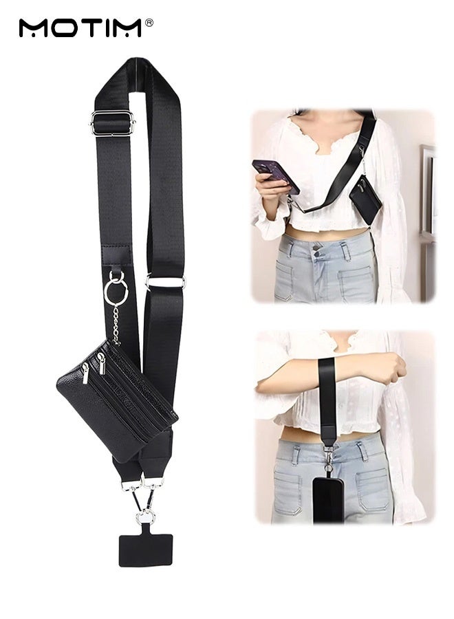 موتيم حبل هاتف قابل للتعليق على الكتف، حبل هاتف خلوي قابل للتعديل مع حقيبة محفظة، حلقة تسلق، حزام Clip and Go، حزام هاتف مضاد للسرقة لمعظم الهواتف - Image 1