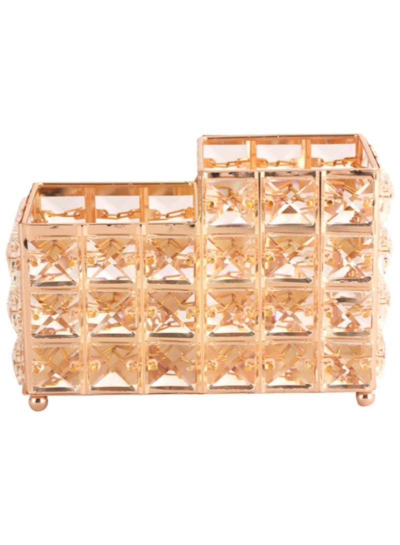 Spaceshoop Luxury Crystal Makeup Brush Holder TwoCompartment Organizer for Home Bathroom Decor - Image 1