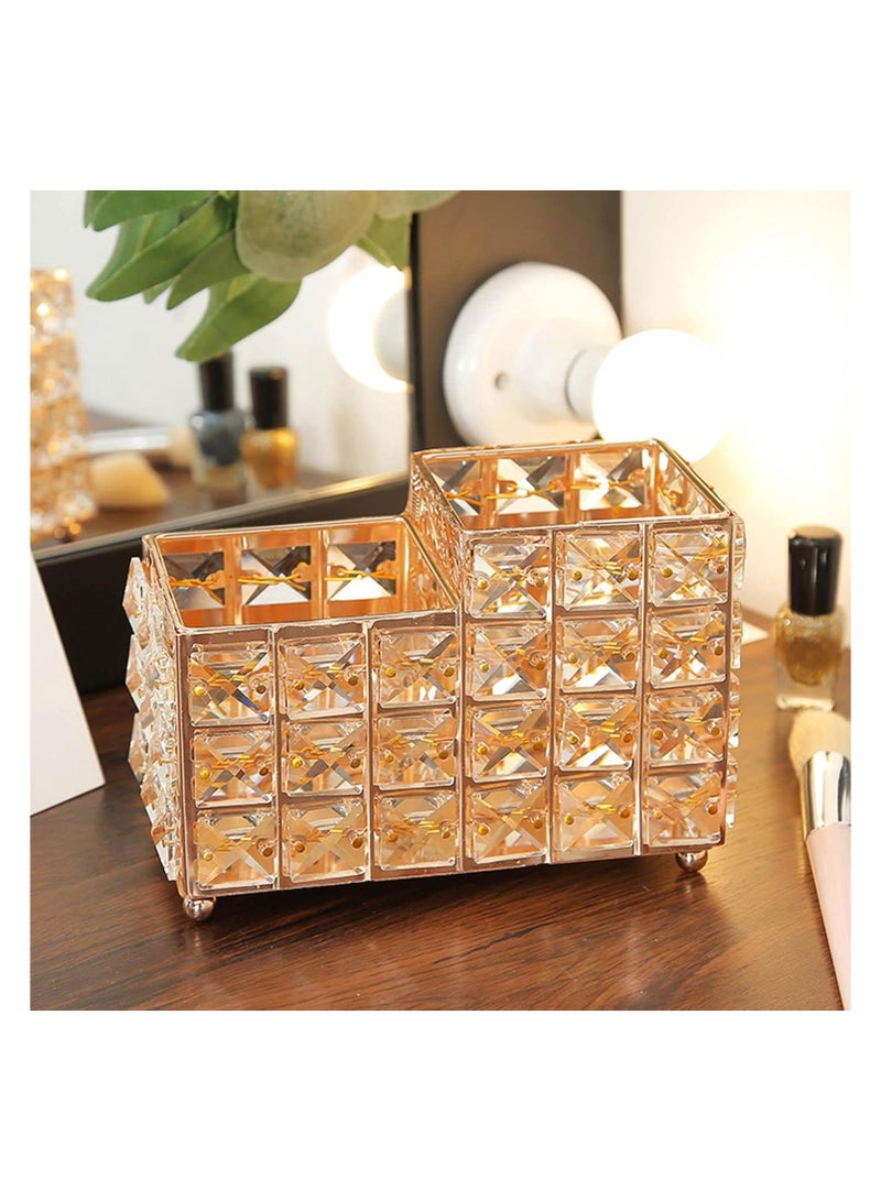 Spaceshoop Luxury Crystal Makeup Brush Holder TwoCompartment Organizer for Home Bathroom Decor - Image 2
