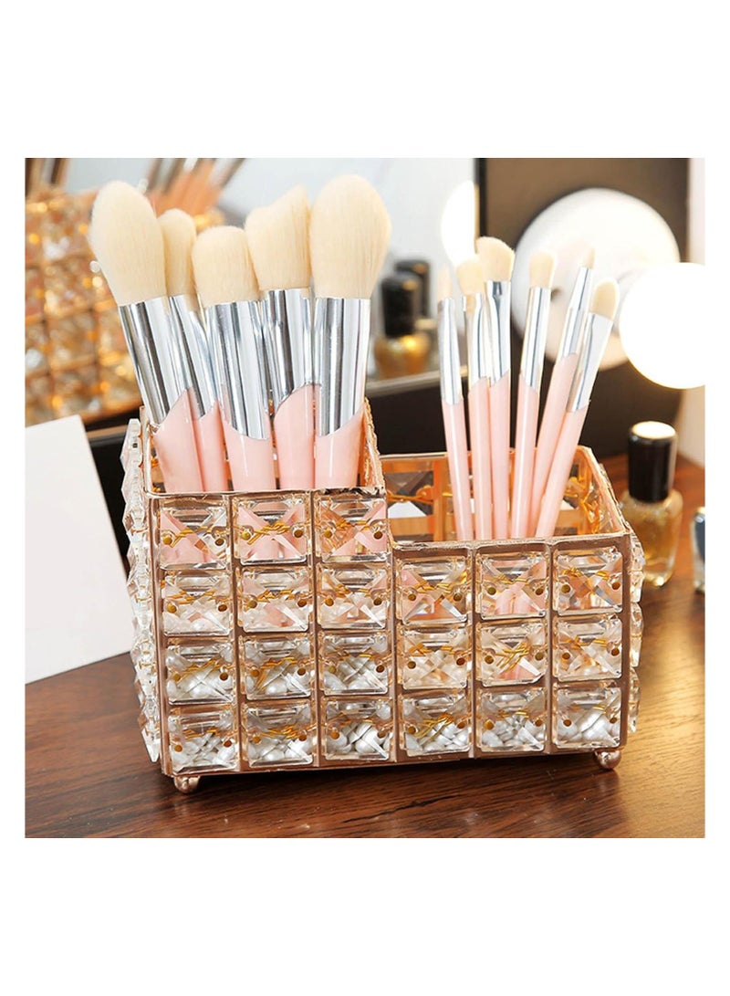 Spaceshoop Luxury Crystal Makeup Brush Holder TwoCompartment Organizer for Home Bathroom Decor - Image 4