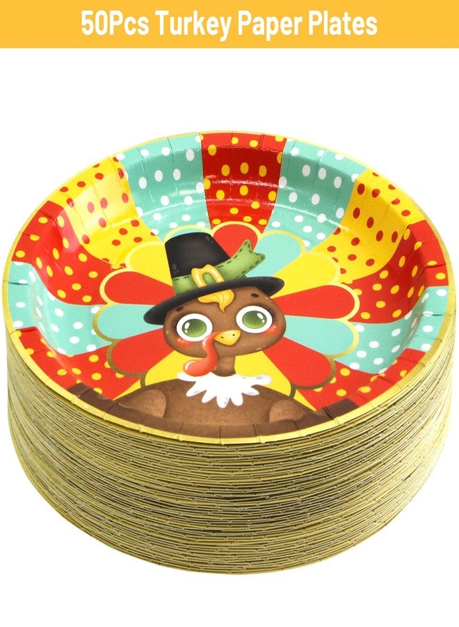 ceiba tree 50Pcs Thanksgiving Paper Plates Turkey Party Plates 9 inch Disposable Dinnerware Party Supplies for Fall Party Autumn Holiday Tableware - Image 3