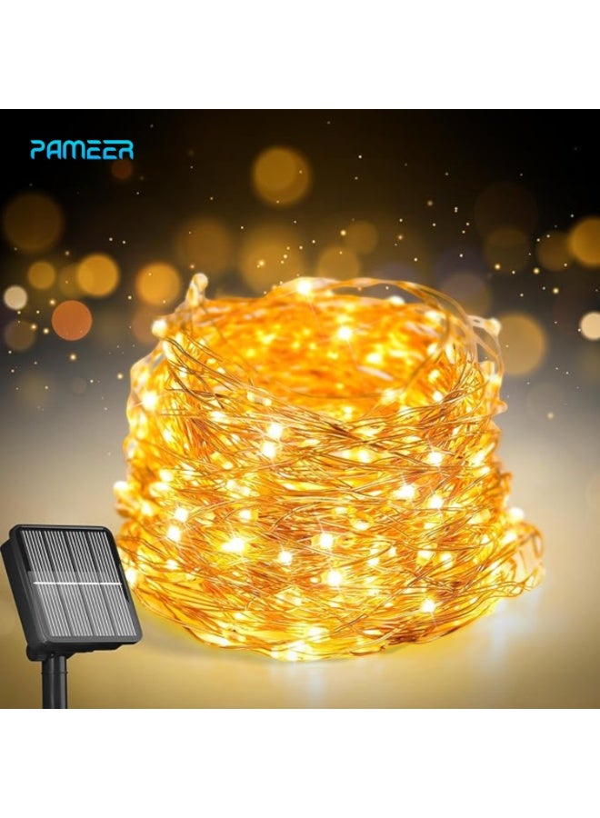 بامير سلسلة مصابيح خرافية تعمل بالطاقة الشمسية بطول 10 متر و100 شريط LED لعيد الميلاد وعيد رمضان وديوالي وحفلات الزفاف وأعياد الميلاد ديكور المنزل مقاوم للماء مع 8 أوضاع تغيير الزر على اللوحة الشمسية متعدد - Image 1
