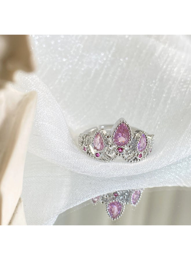 The Black Pearl Accessories Pink Zirconic Crown Silver Stainless Steel Free Size Ring  - Image 1