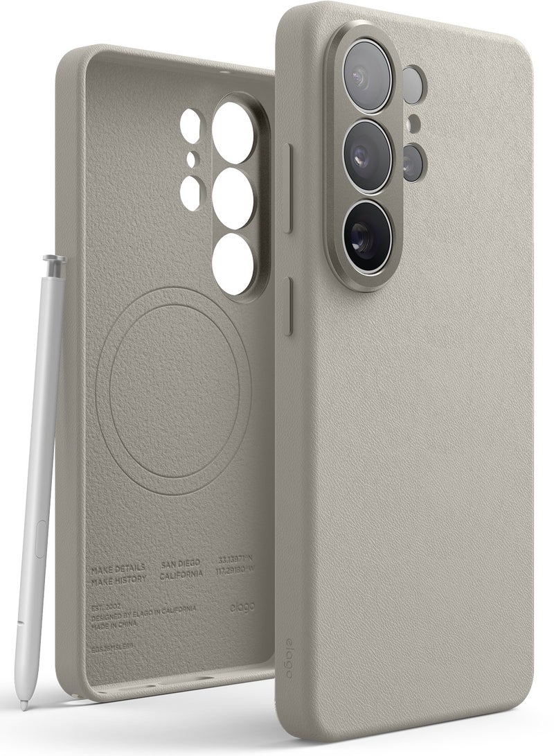 Elago حافظة جلدية مغناطيسية لهاتف سامسونج جالاكسي S26 ULTRA (2026) [متوافقة مع MagSafe] غلاف جلد نباتي مع حماية من 5 طبقات، مقاومة للصدمات - رمادي فاتح - Image 1